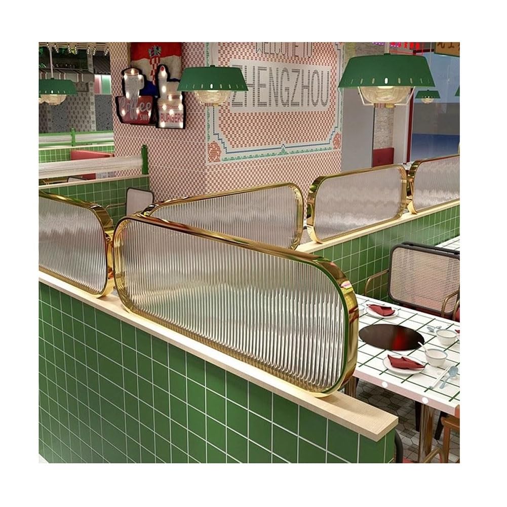 THKSGIV Freestanding Desk Privacy Divider, Iron Partition Screen Changhong Glass Wrought Frame Protection Block Sight For Dining Room Deck, Customizable Size(90x30cm)