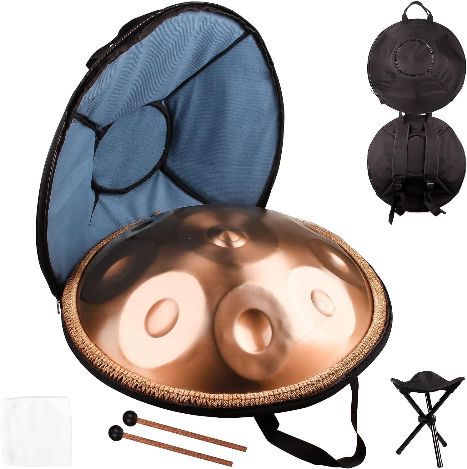 Tamburo a mano armonico professionale blu, 10 note, 55 cm, 440 Hz, acciaio, custodia morbida, percussione armonica per guarigione del suono, meditazione e yoga