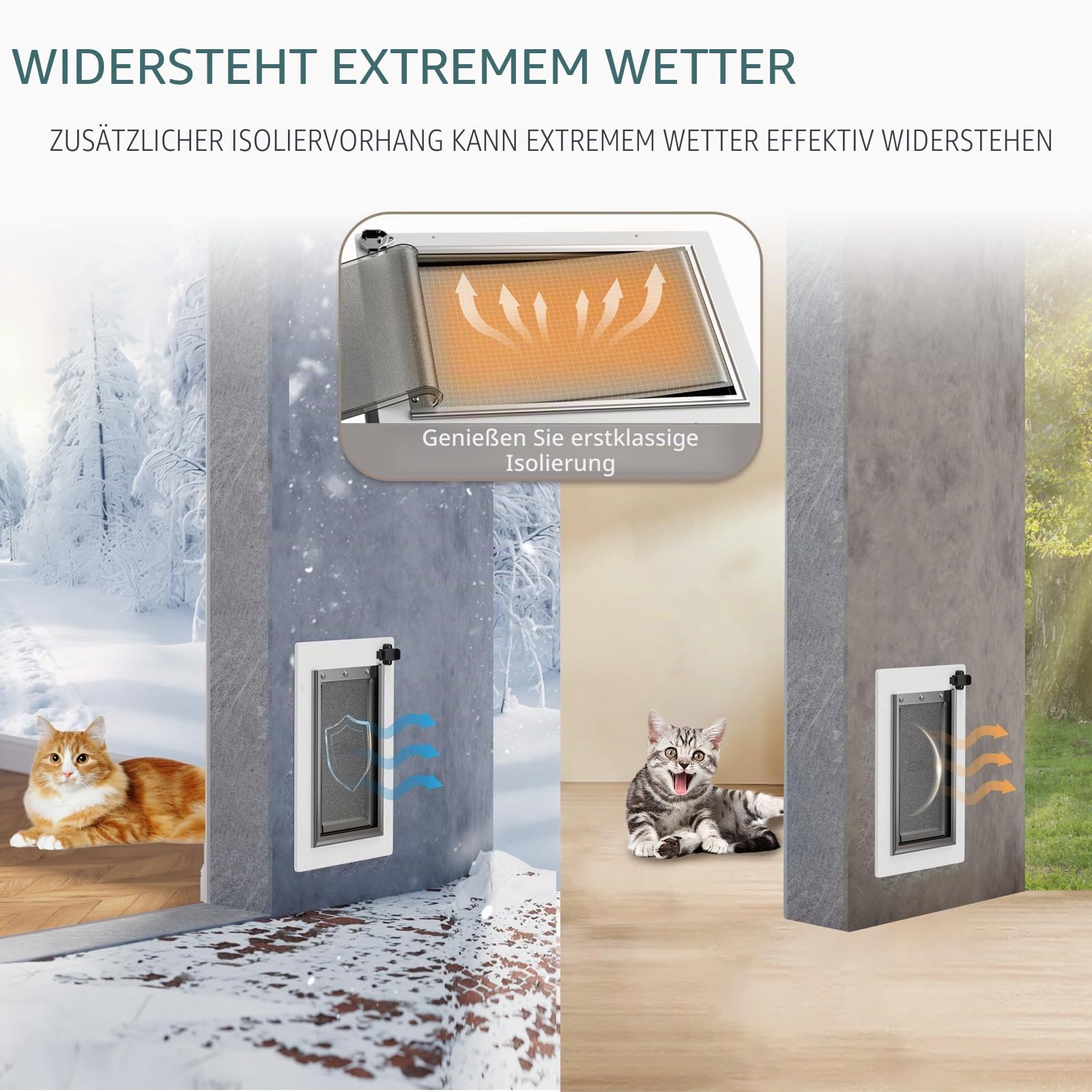 Hundewand Katzentür für Außenwand, 3 Klappen, Ganzmetallrahmen und Teleskop-Tunnel, Tiere bis 6,8 kg (klein)