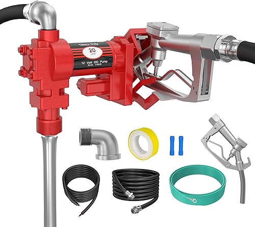 Handor Bomba de transferencia de combustible de 12 V 20 GPM con manguera de descarga y boquilla manual para aceite, combustible, diesel, biodiesel,