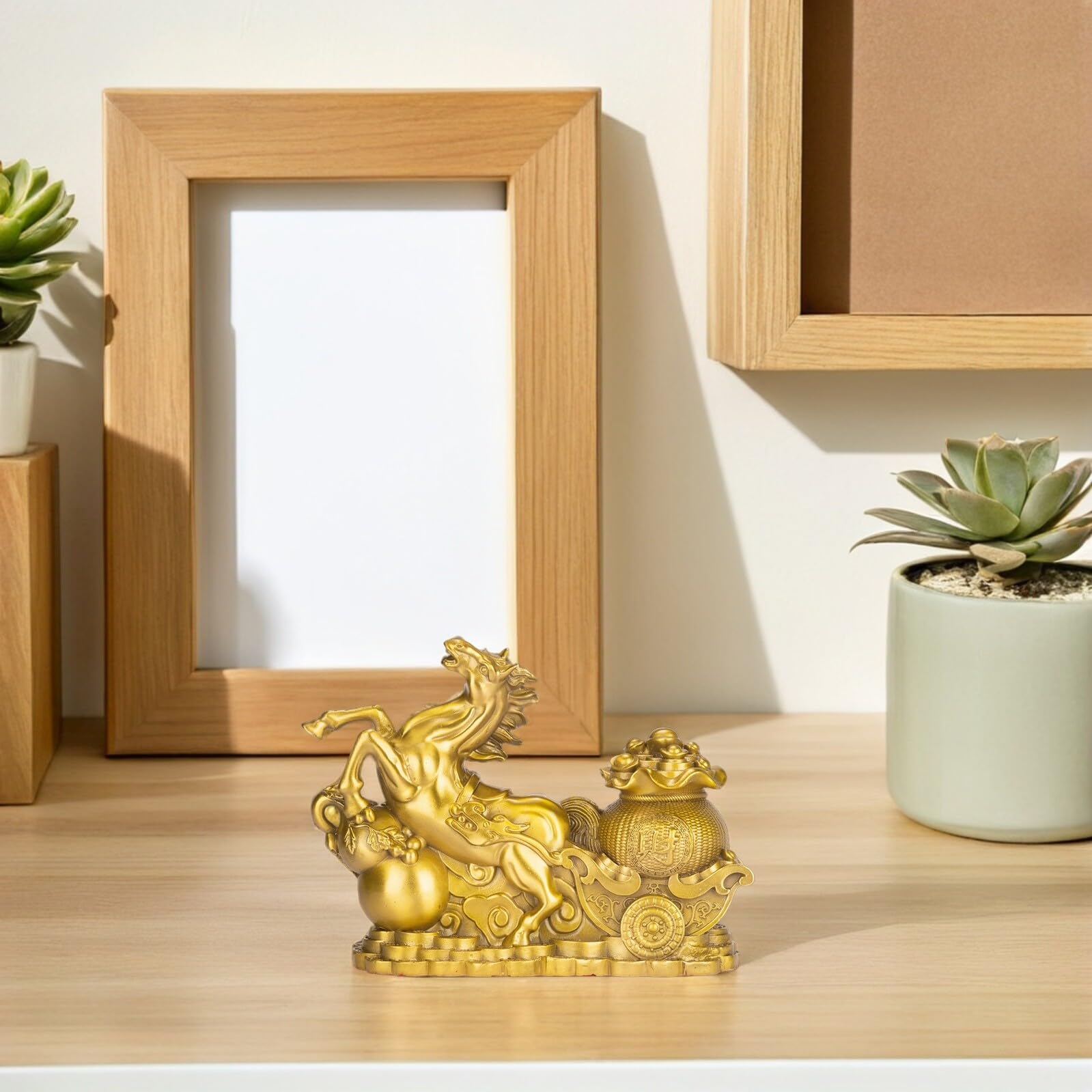 Abaodam Statuette Cheval en Laiton Doré, Sculpture Décorative Chinoise