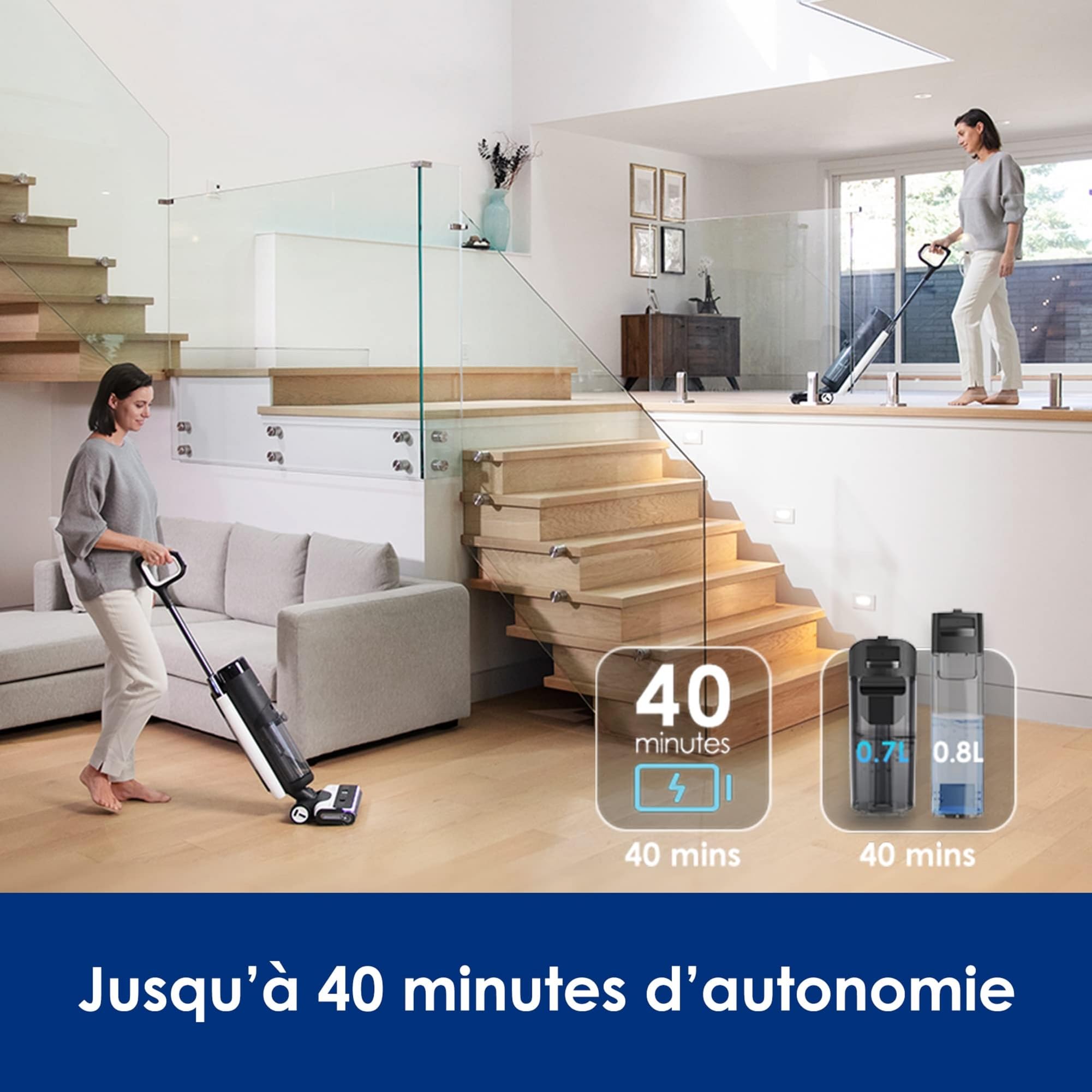 Tineco Floor One S7 Pro Series Aspirateur Laveur Sec Et Humide Intelligent sans Fil pour Sols Durs, Écran Digital LED, Grande Autonomie, Parfait pour Les Tâches Tenaces et Les Poils