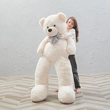 Peluş 120 cm Papyonlu Sevimli Ayı - Sevgiliye Özel Hediye Ekru