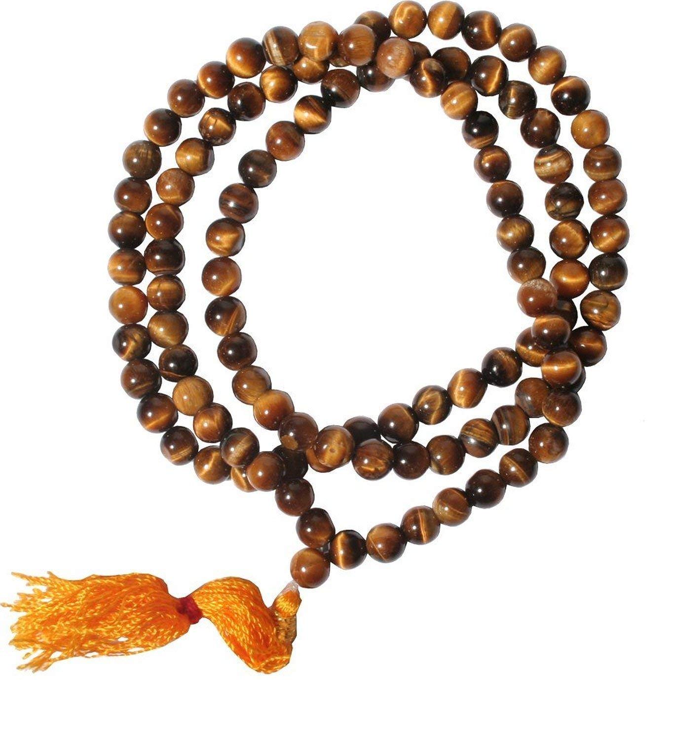 Pmw - Tiger Eye Mala - 8 MM - Tiger Eye Stone Mala (8 mm) 108+1 Beads for Courage and Self Confidence
