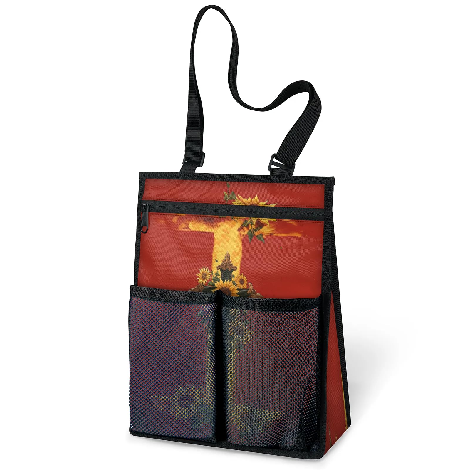 Ourtheme Sunflower Cross Portable Shower Bag for Travel Gym Camp Beach Tote Shower Caddy Bags Hanging Toiletry Organizer