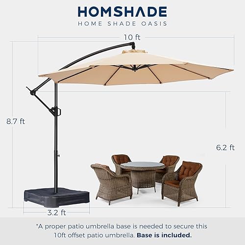 Miniatura 7 de HOMSHADE Sombrilla de patio de 10 pies con base, sombrilla colgante en voladizo para patio al aire libre, protección UV UPF50+ con fácil inclinación