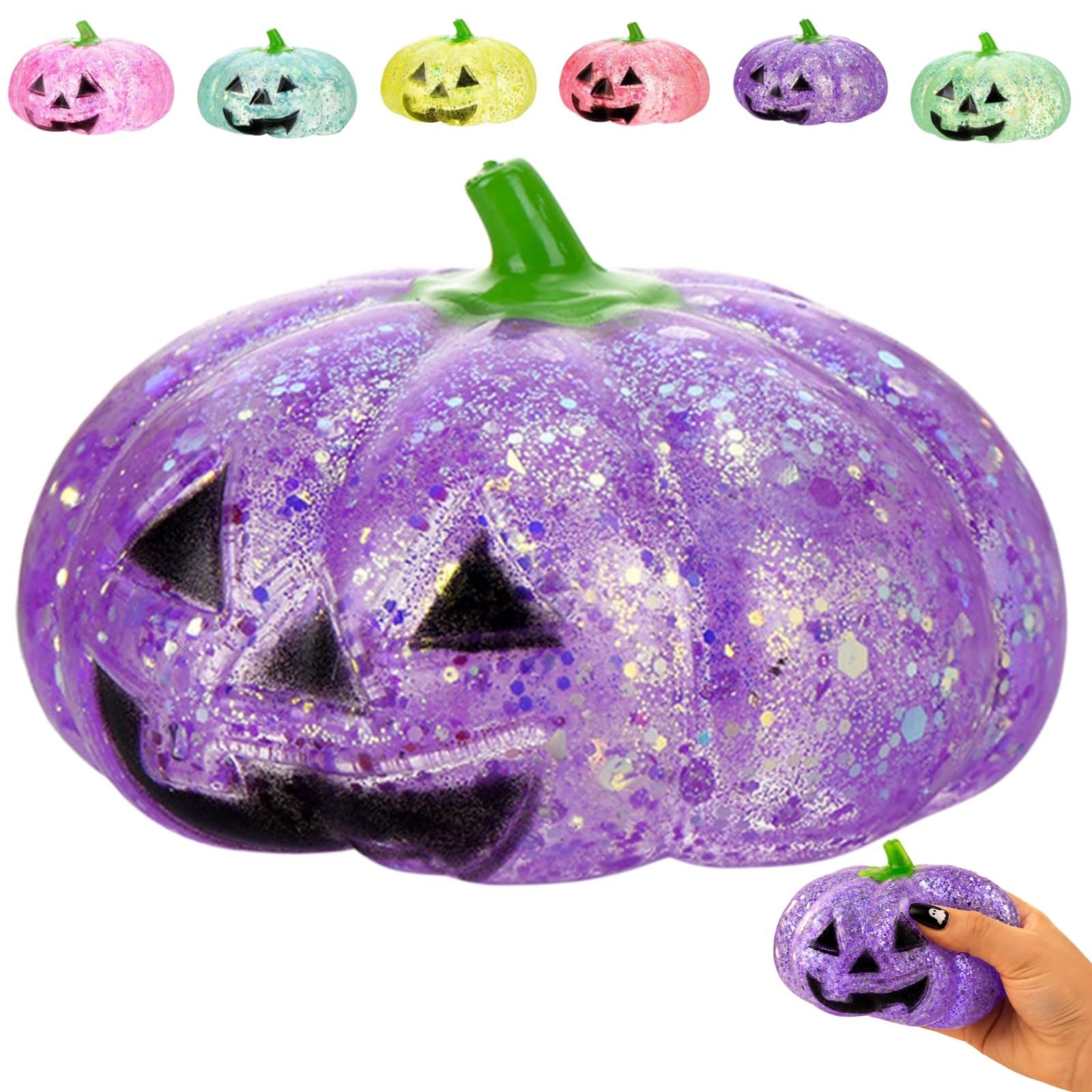 Halloween Pumpkins Dumpling Squishy, Slow Rising Squishy Dumpling with Steamer Box for Stress Relief, Soft Squeeze Decompression Dough, Trick or Treat Fidget Theme Squeeze Dumplings (Purple)