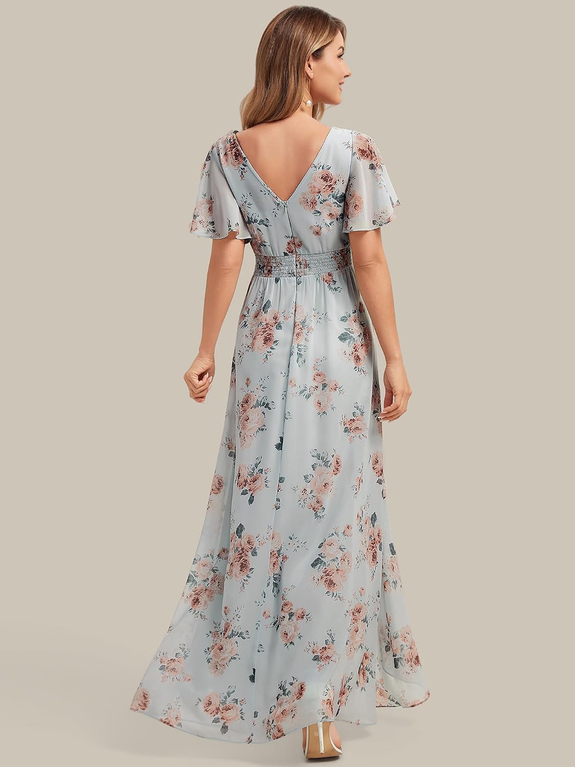 Ever-Pretty Women's V-Neck Short Sleeves Bridesmaid Dress Chiffon Asymmetrical Hem Formal Wedding Guest Dresses 02758