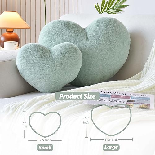 Miniatura 2 de Almohadas suaves en forma de corazón, bonita almohada decorativa de corazón verde salvia, cojín de felpa de corazón de 19.6 x 15.7 pulgadas,