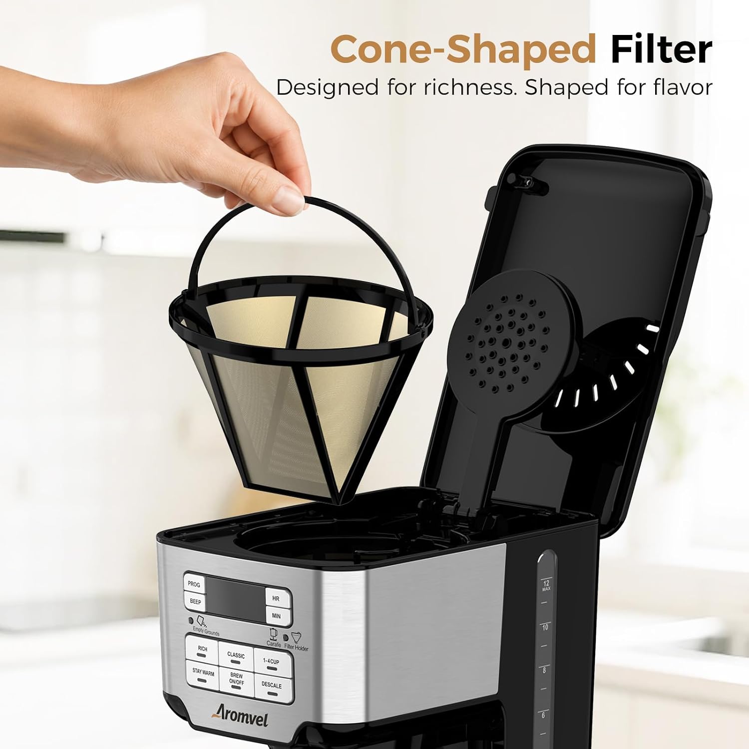 12-Cup Drip Coffee Maker Programmable, Adjustable Brew Strength
