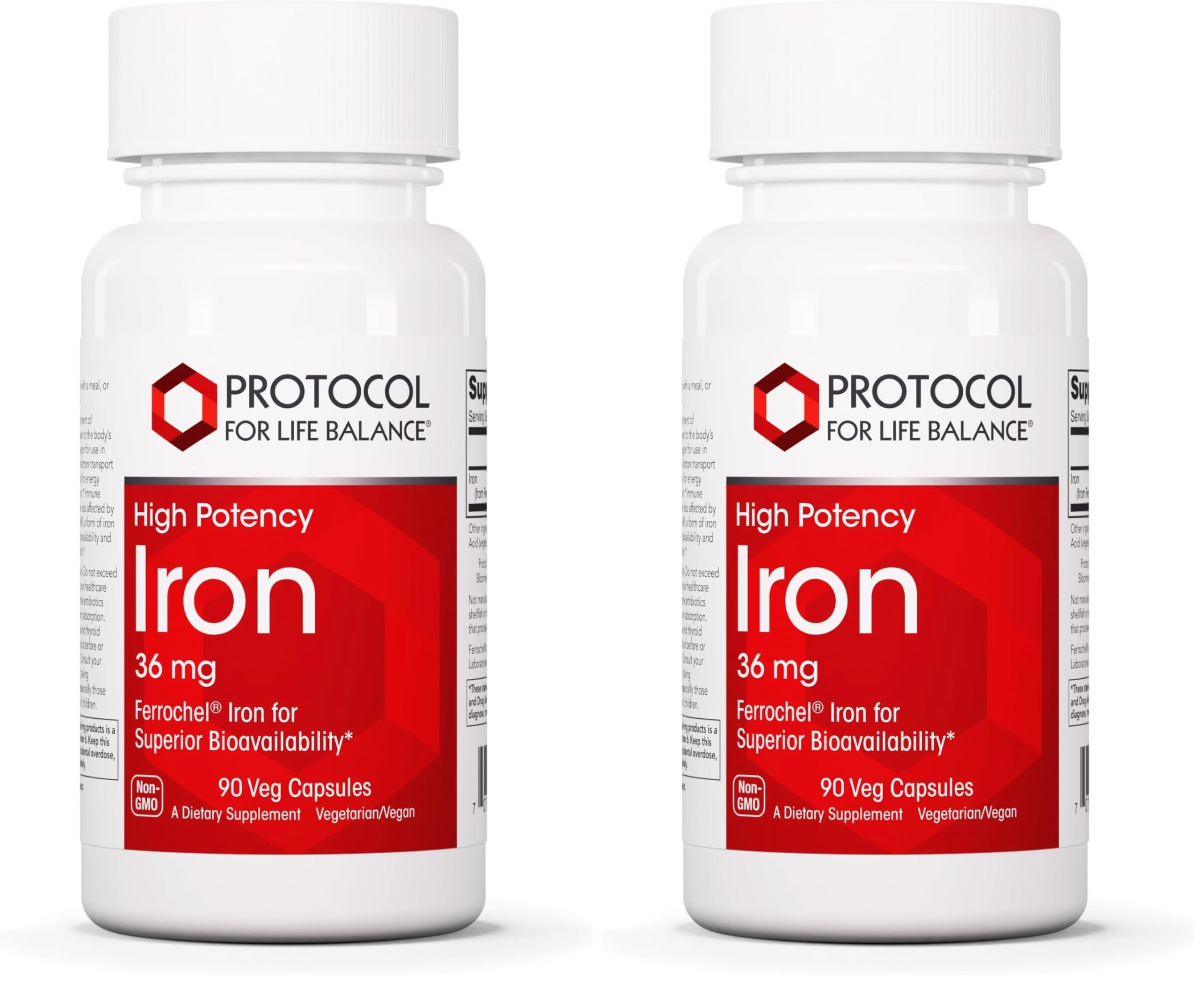 PROTOCOL FOR LIFE BALANCE Iron 36mg - Bioavailable Ferrochel Iron - for Energy & Immune Support - Iron Bisglycinate Support Mitochondria - Vegan, Halal & Kosher - 90 Veg Capsules (Pack of 2) 91 Count (Pack of 2)