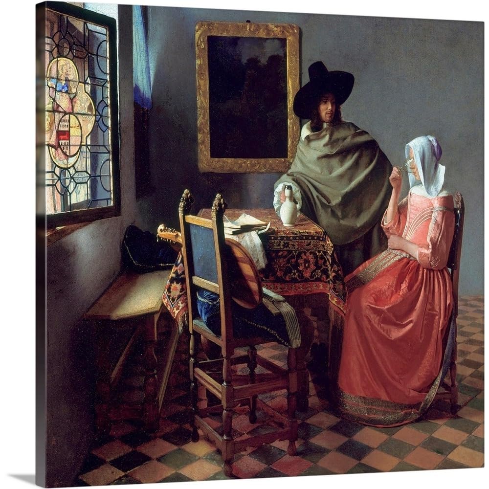 CANVAS ON DEMAND The Glass of Wine Canvas Wall Art Print by Johannes Vermeer Baroque Fine Art Home