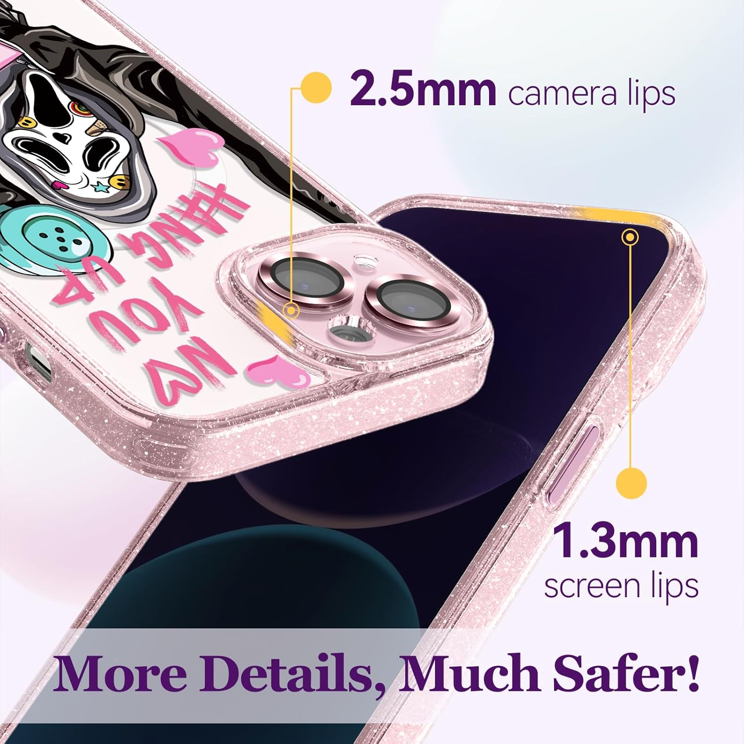 Magnetic for iPhone 15 Magsafe Case Cute Aesthetic - Glitter Pink Phone Case with Camera Protector - Girly Skeleton Skull Pattern Print Cover Design for Woman Girl 6.1"