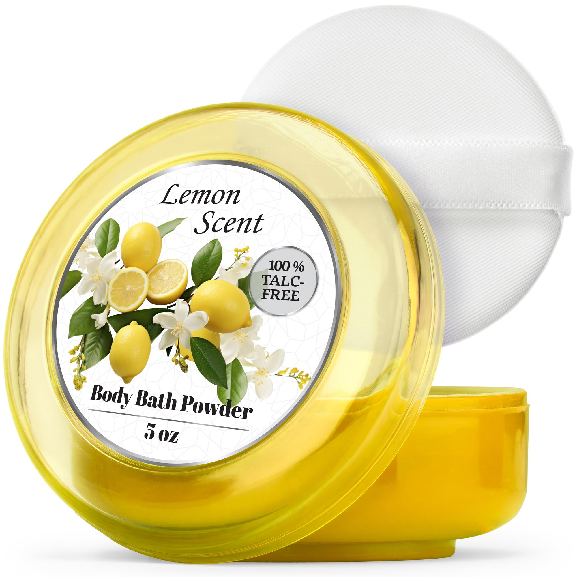 R-NEU Body Powder for Women with Powder Puff, 100% Talc-Free, Luminous Lemon Scented Dusting Powder, After Bath for Soft Skin, Extra Large, 1 Pack (