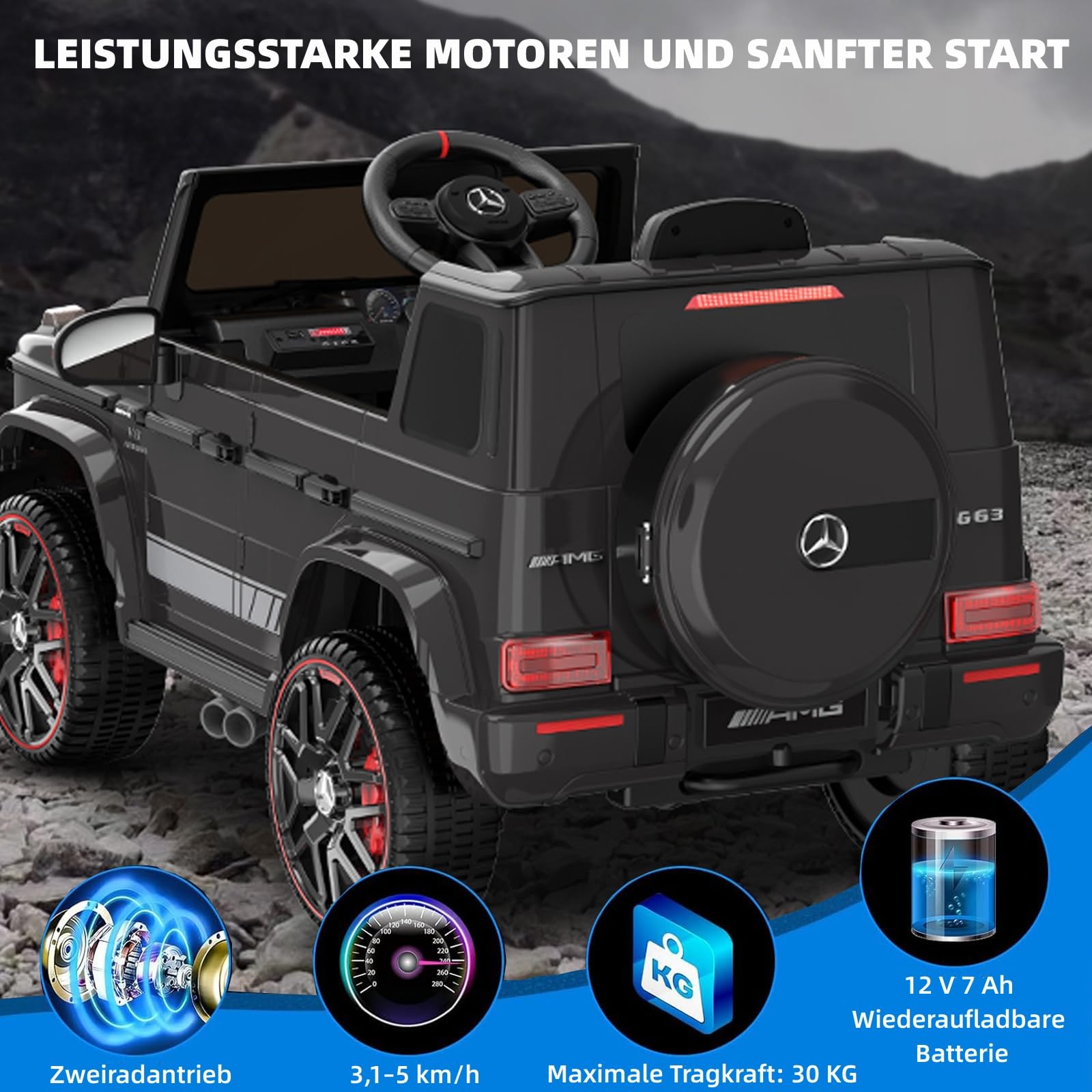 LEADZM Kinder Elektroauto Mercedes G63 AMG,12 V,Elektrische Elektroauto für Kinder Kinderauto Kinderfahrzeug mit Fernbedienung