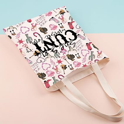 Vintage Western Tote Bag - Cowgirl Bull Skull Canvas Tote, 15x13.3 Inches, Cotton Polyester Blend