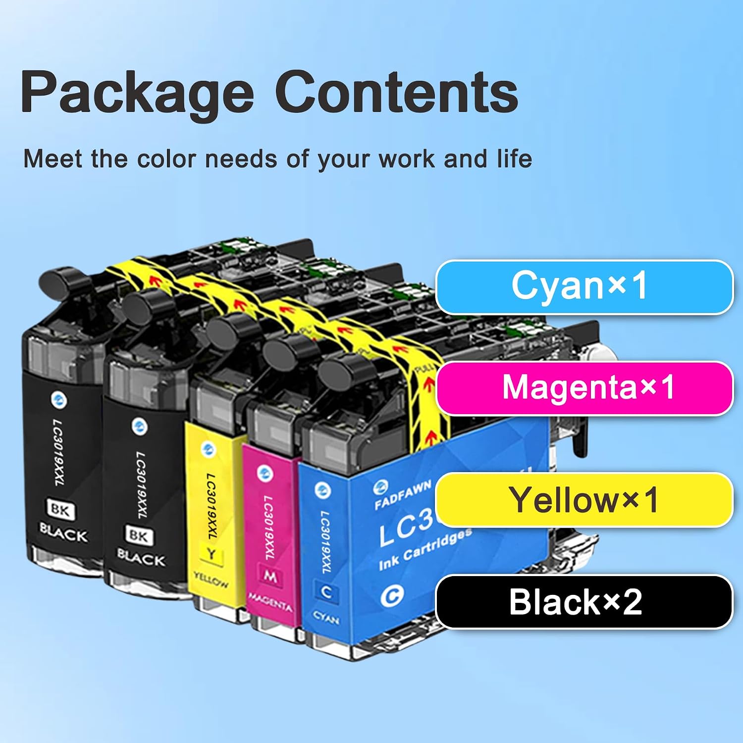 LC3019XXL Ink Cartridges BK/C/M/Y High Yield Compatible 5-Pack (LC3019C LC3019M LC3019Y, 2 x LC3019BK XXL) Replacement for Brother LC3019 Ink Cartridges for MFC-J5330DW MFC-J6530DW MFC-J5335DW Printer