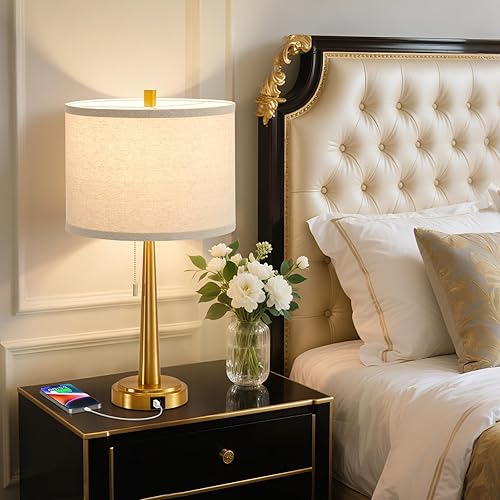 Miniatura 5 de GyroVu Lámparas de mesa de 22 pulgadas, lámparas de noche con puertos USB y C, lámpara de mesita de noche con cadena de tracción, juego de 2