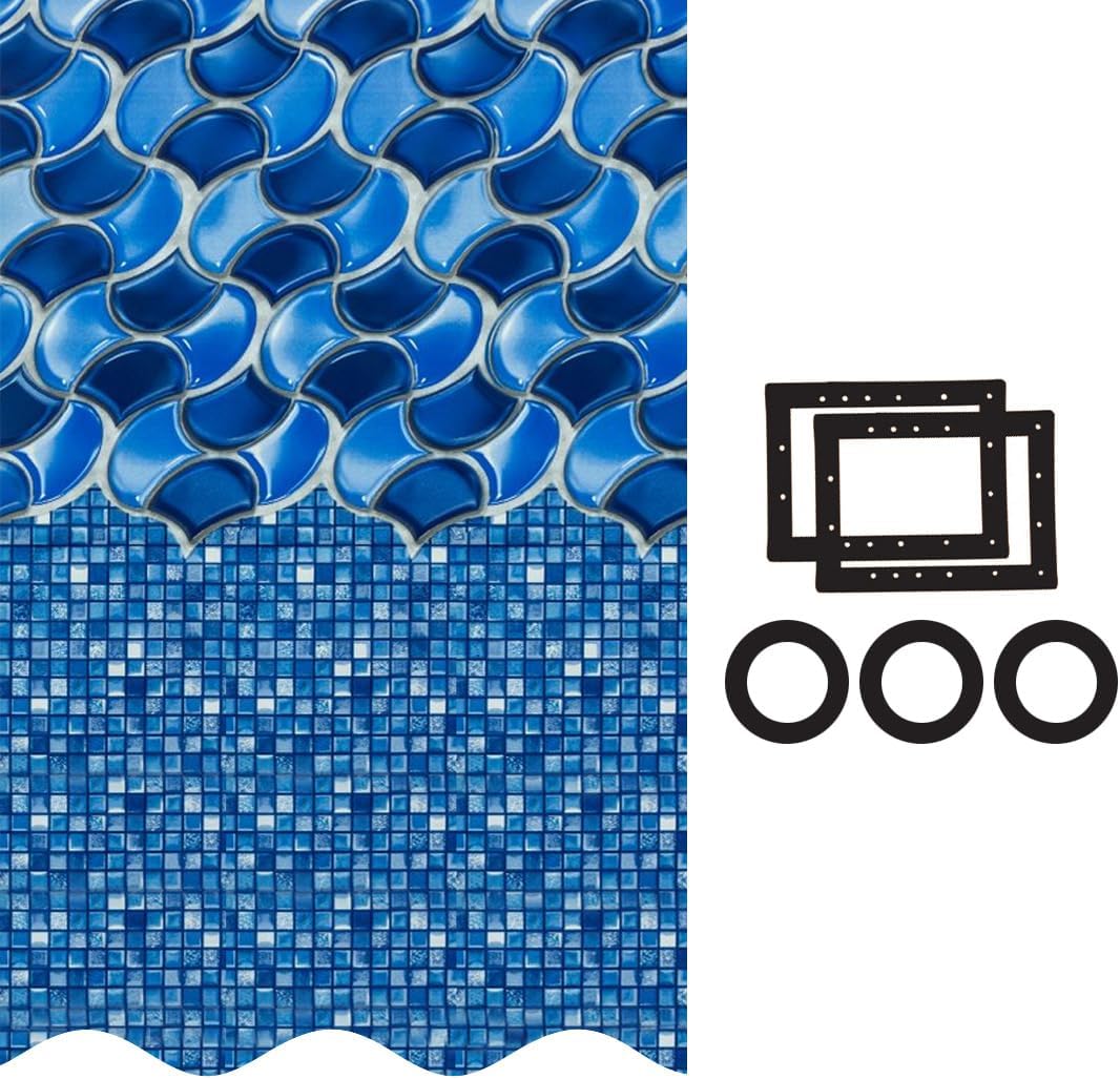Smartline 24 ft Round Swimming Pool Liner | Waves of Poseidon | Overlap Style | 48-52 Inch Wall Height | 25 Gauge Vinyl | for Steel Sided Above Ground Pools | Gasket Kit Included