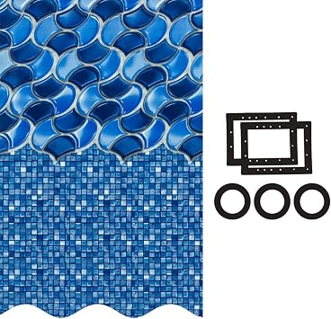 Smartline 28 ft Round Swimming Pool Liner | Waves of Poseidon | Overlap Style | 48-52 Inch Wall Height | 20 Gauge Vinyl | for Steel Sided Above Ground Pools | Gasket Kit Included