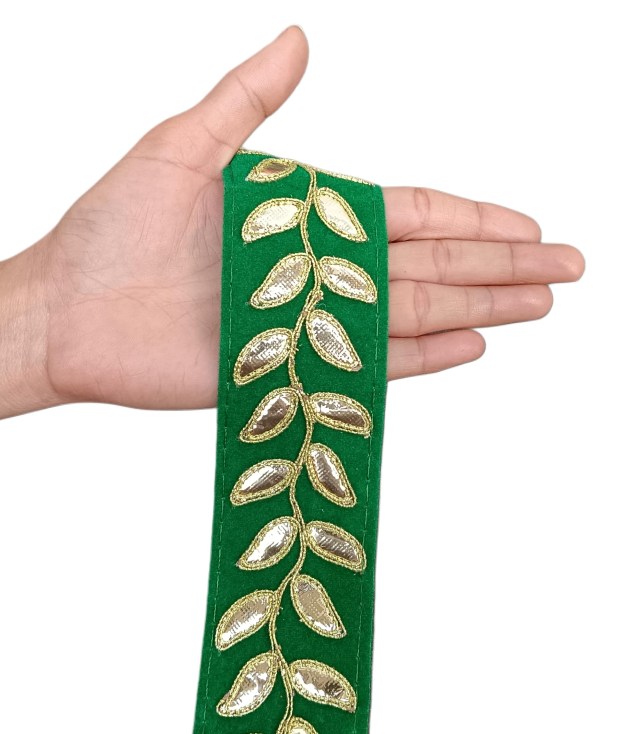 NIKUPODA Golden Zari Work Gota Fabric Velvet Border Lace Handcrafted Gota Patti Lace, Saree Border for Duapatta,Bridal Dresses, Lehenga, Kurti, Suit, Palazzo, Blouse and Ethnic Wear ( 5 cms wide , 9 meter ) (Green)-image-17