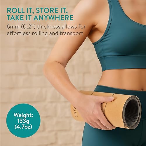 Miniatura 5 de Navaris Rodillera de corcho para yoga, antideslizante para esterillas de ejercicio, 0.2 pulgadas (0.236 in), acolchado extra grueso para pilates y