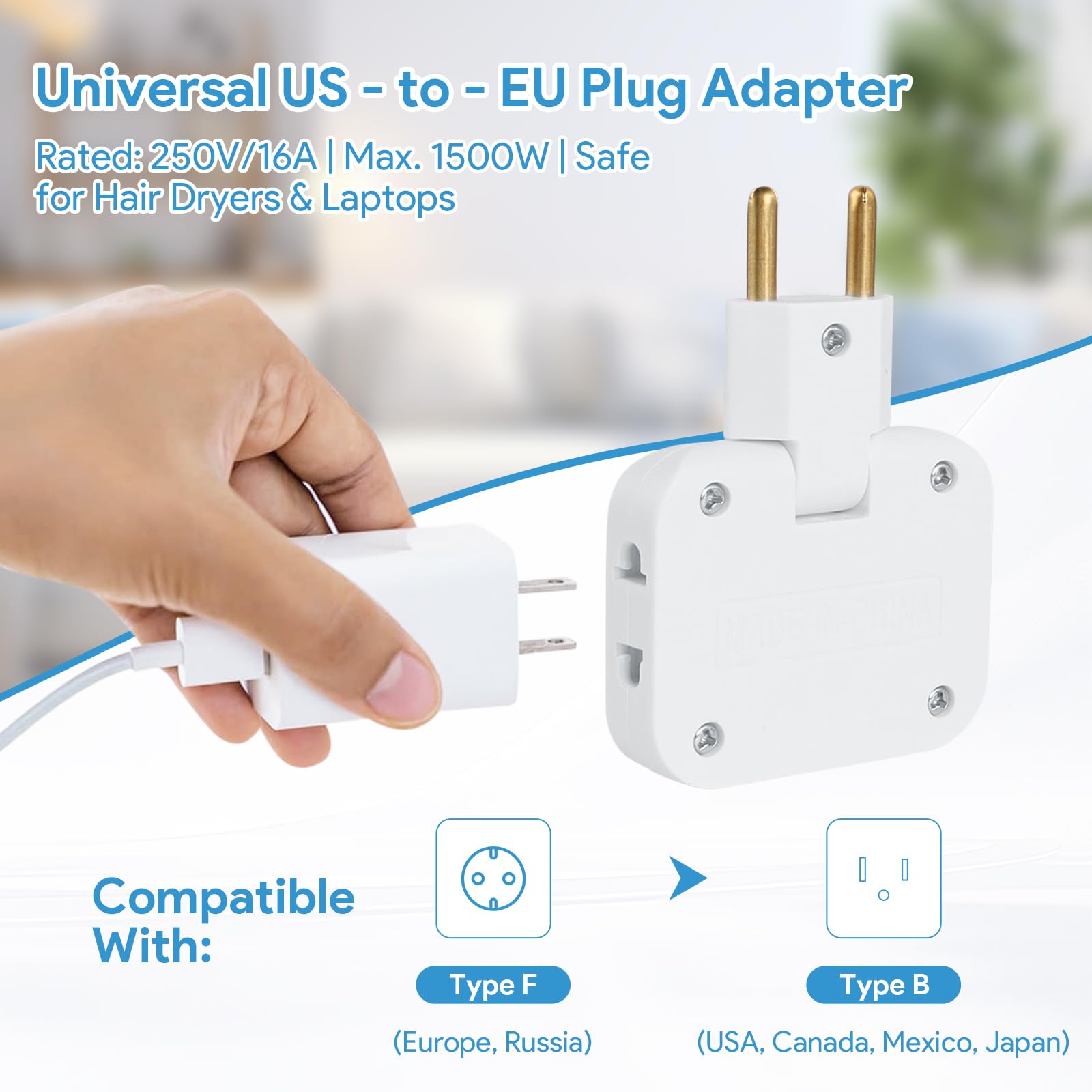 3 stuks plat stekker, meervoudige stekkerdoos, 3 adapters, draaiende EU -naar-Amerikaanse adapter voor thuis, kantoor, reizen 3 stuks plat stekker, meervoudige stekkerdoos, 3 adapters, draaiende EU -naar-Amerikaanse adapter voor thuis, kantoor, reizen
