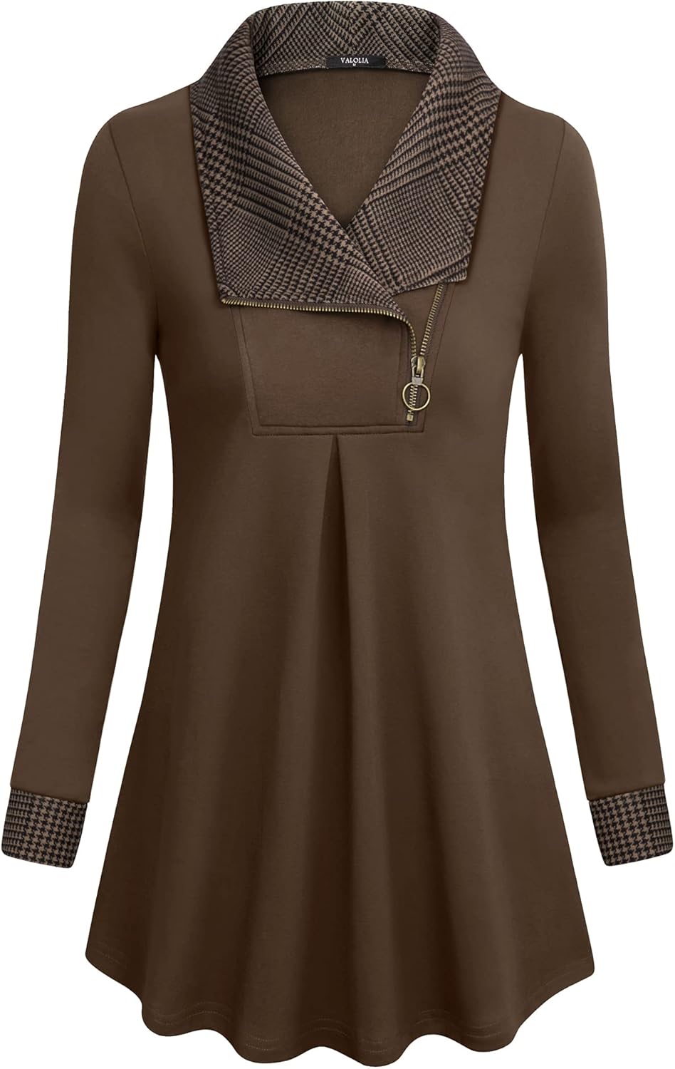 VALOLIA Women's Casual Swing Sweatshirt Long Sleeve Zipper Lapel Fashion Pullover Tunic