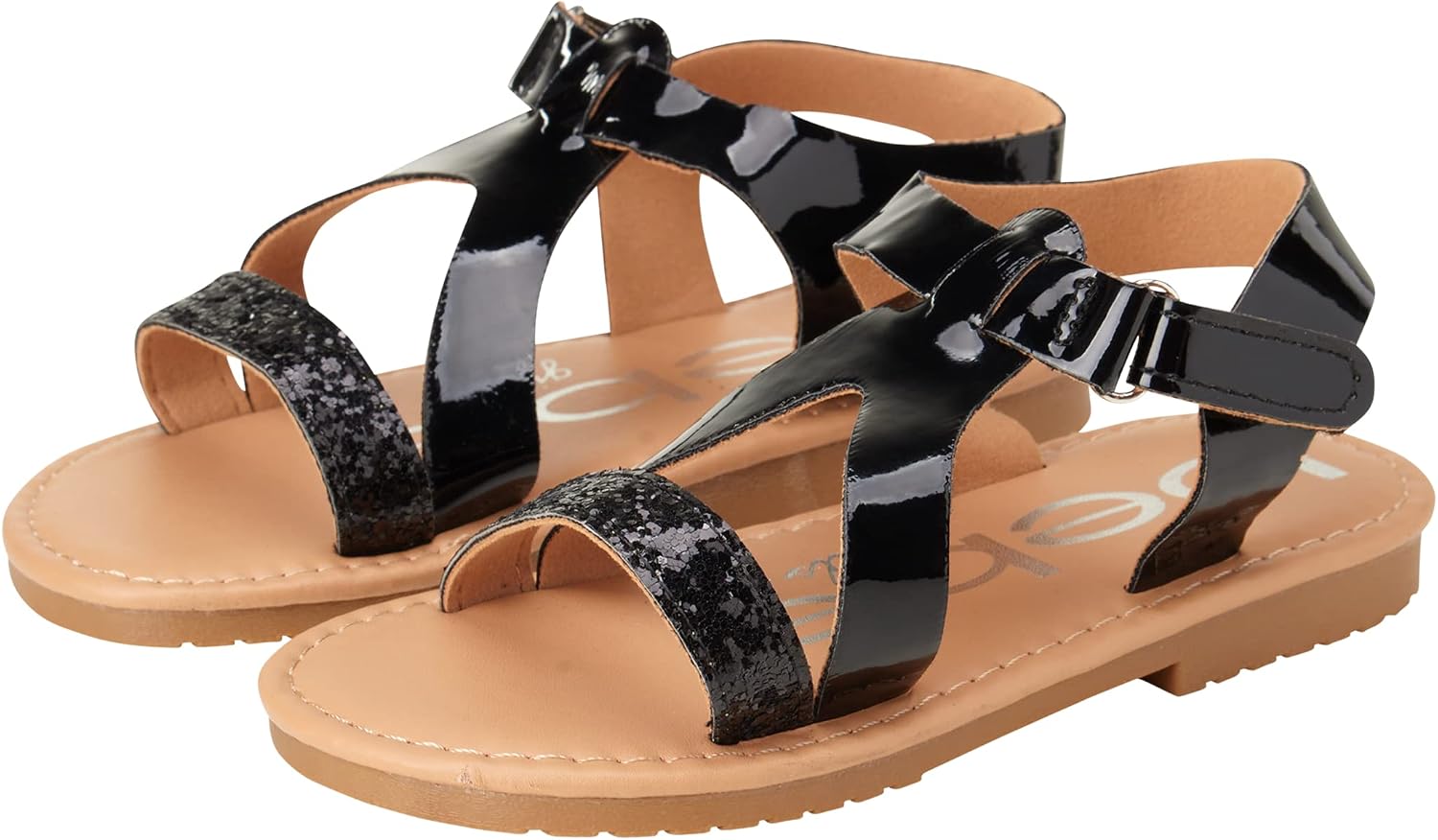 bebe Toddler Girls Sandals - Glitter Strap Open Toe Summer Shoes and Sandals for Toddler Girls with Hook and Loop Closure