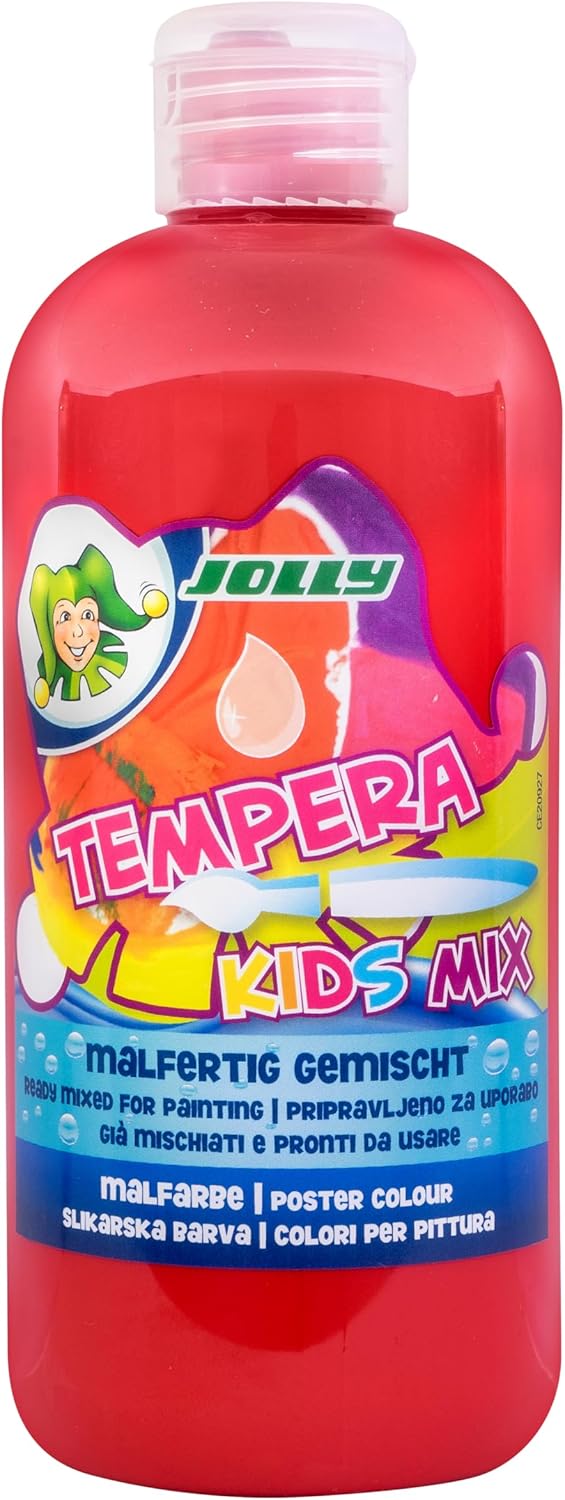 JOLLY Tempera Kids Mix Paint Liquid Paint 0.5 L Bottle Rose Bright and Opaque Colours, Undiluted or Can be Painted with Water, Can be Used on All Materials