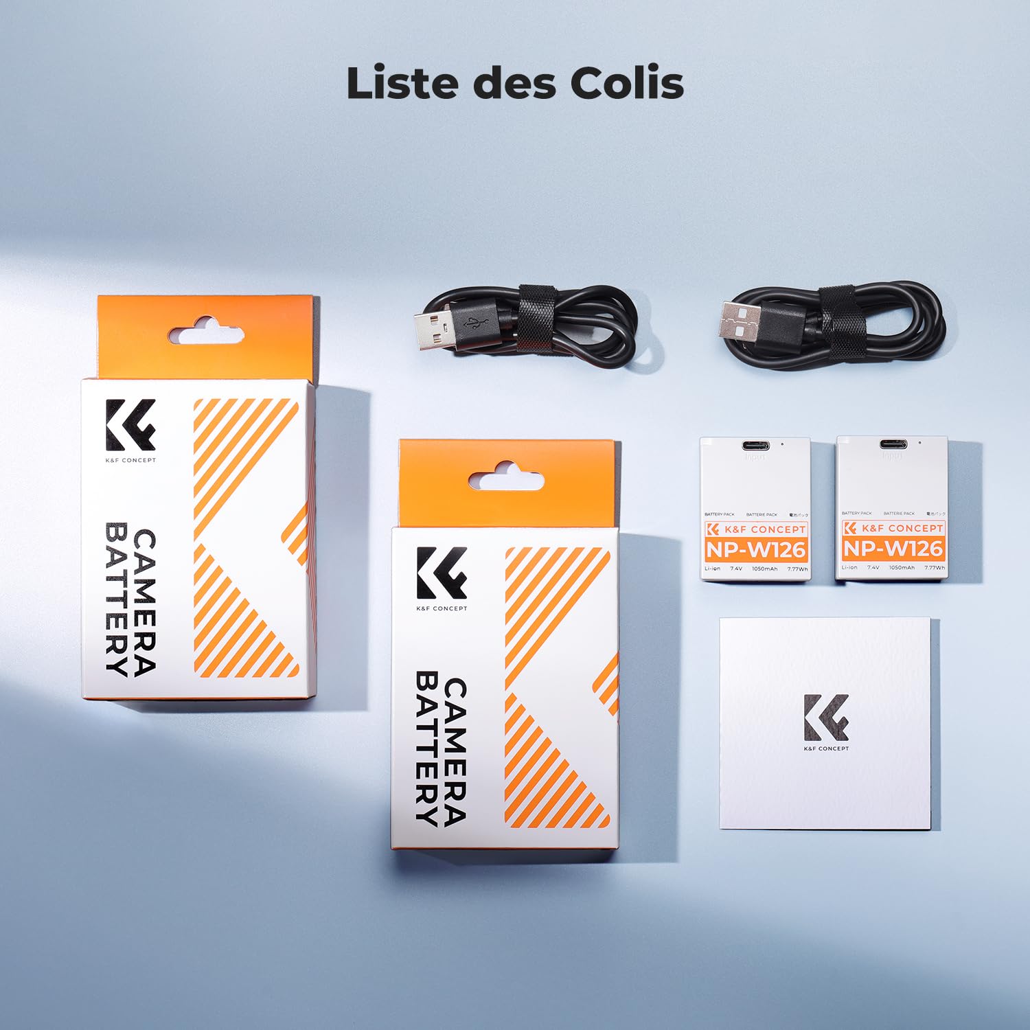 K&F CONCEPT NP-W126 NP-W126S Batterie et USB C Chargement Rapide Compatibles avec Fujifilm XM5, X100VI, X100V, XS10, XT30, XT30 II, XT20, XE4, XE5, A5,X Half(HF1)