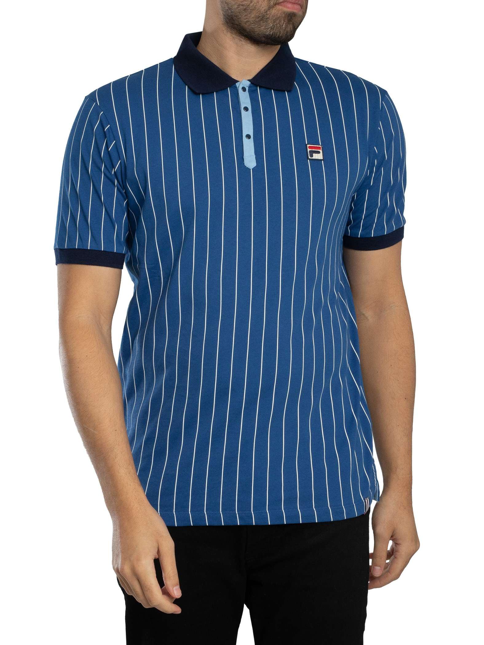 Fila Men's Limoges/White/Frozen Fjord/Navy Bb1 Classic Vintage Stripe Polo Shirt, Xxl