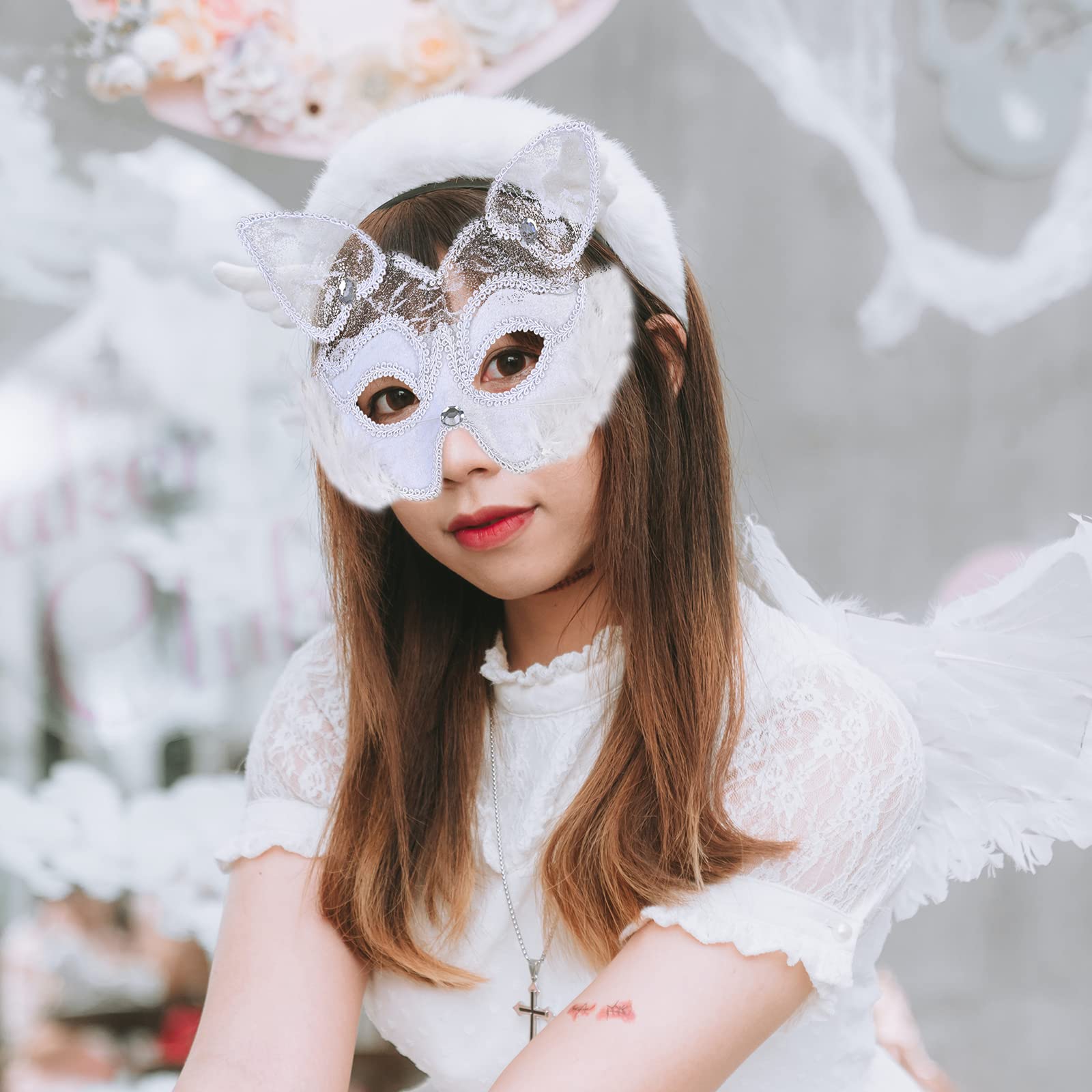 Cat Paw Thigh High Socks Golves, Cute Soft 3D Toe Beans Socks Mittens Kitten Claw Pad Socks for Girl Women Cosplay Set…: 2pcs White Mask