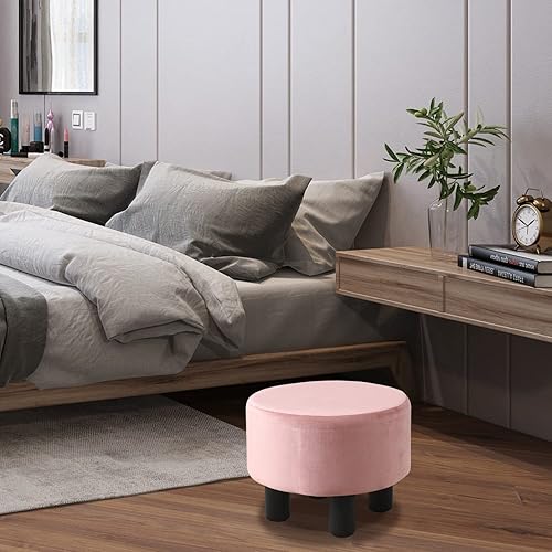 Miniatura 3 de Cpintltr Taburete redondo otomano de terciopelo para sofá, escritorio, taburete suave acolchado con patas de pino antideslizantes, muebles de varios