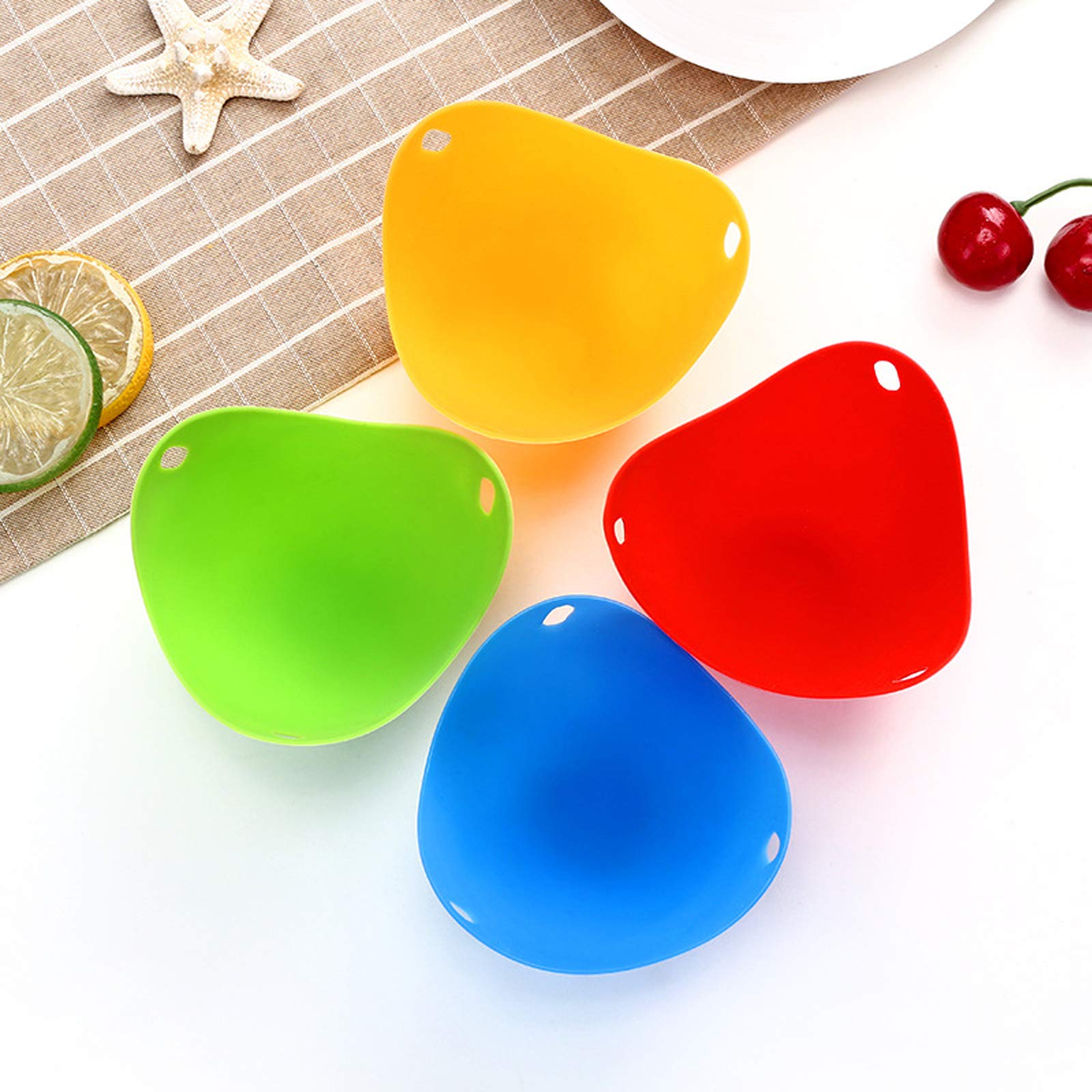 4 Pack Silicone Egg Poaching Cups Boiler Molds with Ring Standers Easy Release and Cleaning Poached Bowl for Microwave or Stove Top Cooking (Orange, Green, Blue, Red), red,orange,blue,green