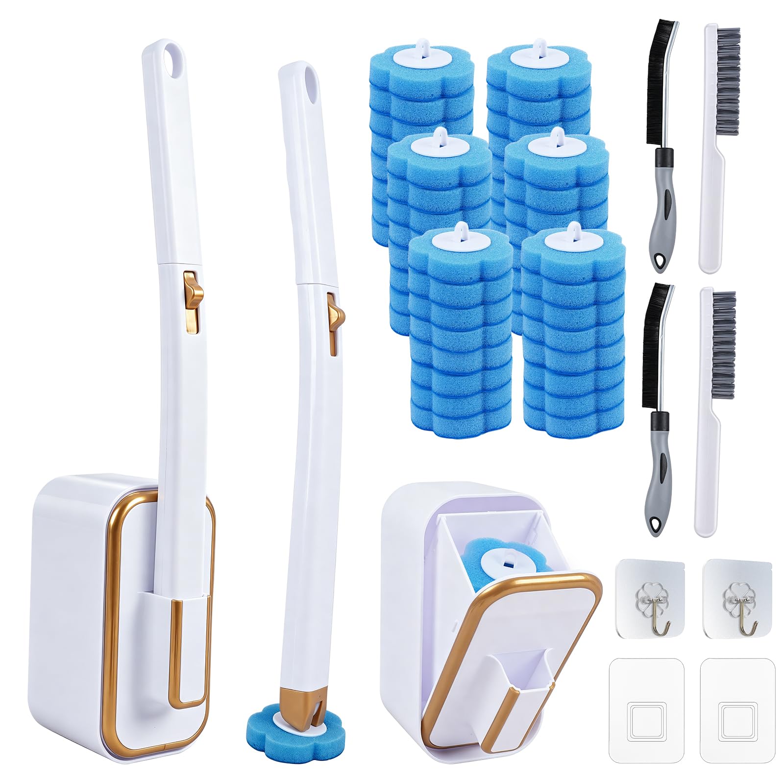 Disposable Toilet Brush 2 Set,Toilet Brush and Holder Set - for 2 Bathrooms