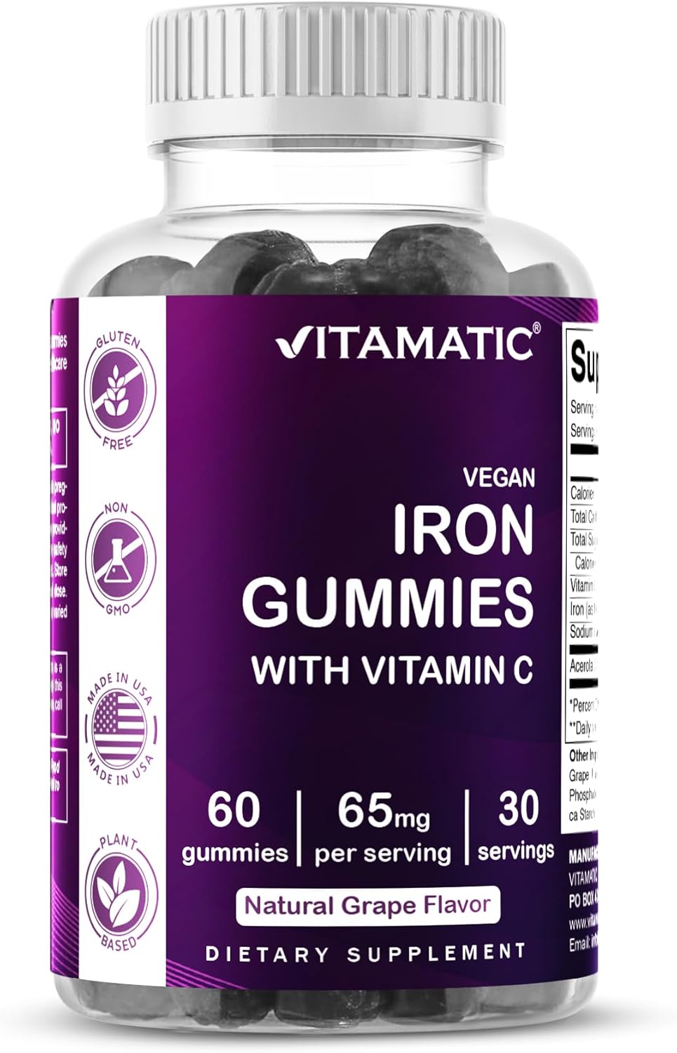 Vitamatic Iron 65 mg Gummies Supplement for Women & Men – 60 Vegan Gummies – Great Tasting Iron Gummy Vitamins with Vitamin C (1) Vitamatic Iron 65 mg Gummies Supplement for Women & Men – 60 Vegan Gummies – Great Tasting Iron Gummy Vitamins with Vitamin C (1)