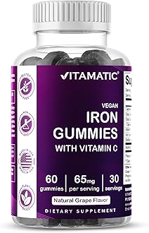 Vitamatic Iron 65 mg Gummies Supplement for Women & Men - 60 Vegan Gummies - Great Tasting Iron Gummy Vitamins with Vitamin C (1)