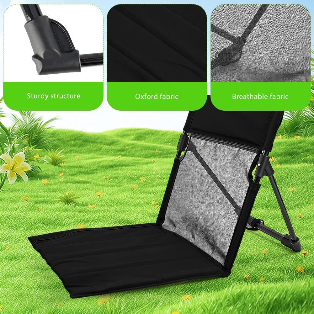 Sitzunterlage Outdoor, Strand-Klappstuhl, Strandstuhlkissen mit Rückenlehne, Gefaltetes Sitzkissen, Bodenstuhl Gefaltetes Sitzkissen, Strandmatte klappbar für Picknick Angeln Wandern Camping (Schwarz)