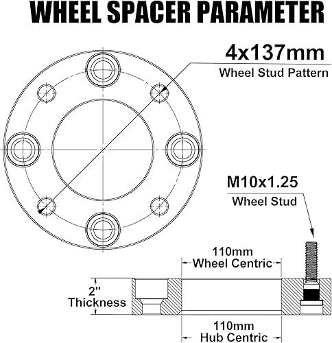 Miniatura 2 de Espaciadores de rueda de 2 pulgadas 4x137 para CAN-AM Defender Outlander Commander Kawasaki Mule, 4 espaciadores de rueda de 0.157 x 5.394 in con