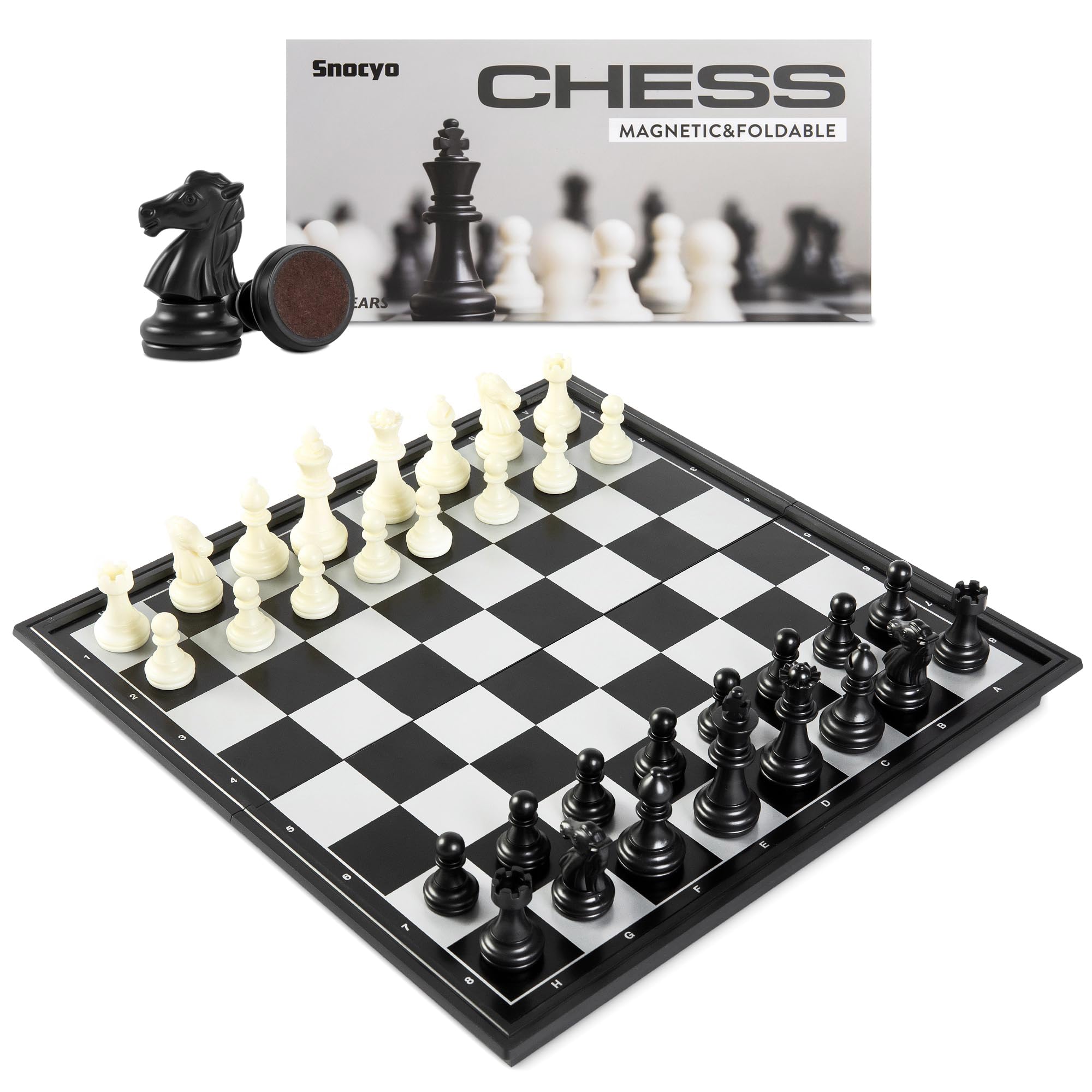 Chess Set, Magnetic Folding Travel Chess Board with Pieces for Kids and Adults, Educational Board Games Gifts (Black/White)