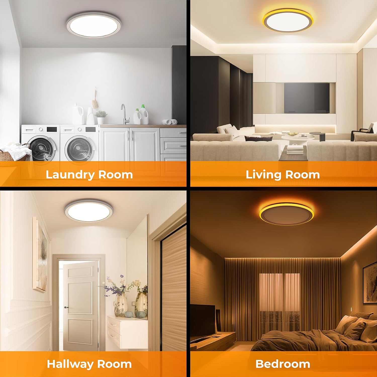 BLNAN 2Pack LED Flush Mount Ceiling Light Fixture with Night Light, 13inch 24W 2400LM 3000K/4000K/6500K Selectable, Dimmable LED Ceiling Lights for Bedroom, Dining Room, Kitchen, Round White