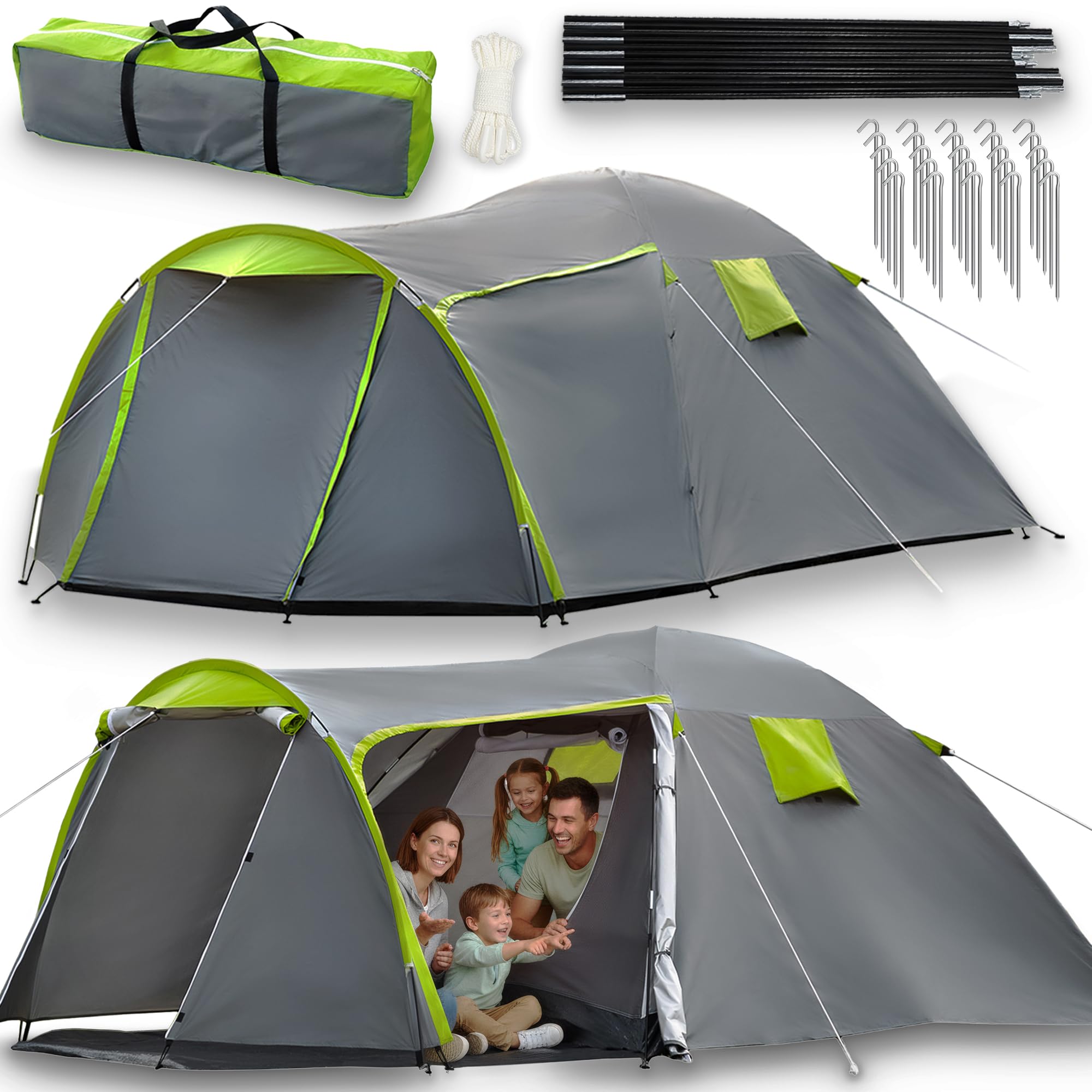 Campela 3-persoonstent voor 4 personen, waterdicht, 3000 mm, met voortent en muggennet, campingtent, familietent voor outdoor, festival, wandelen, vakantie, snelle opbouw, tunneltent met ventilatie