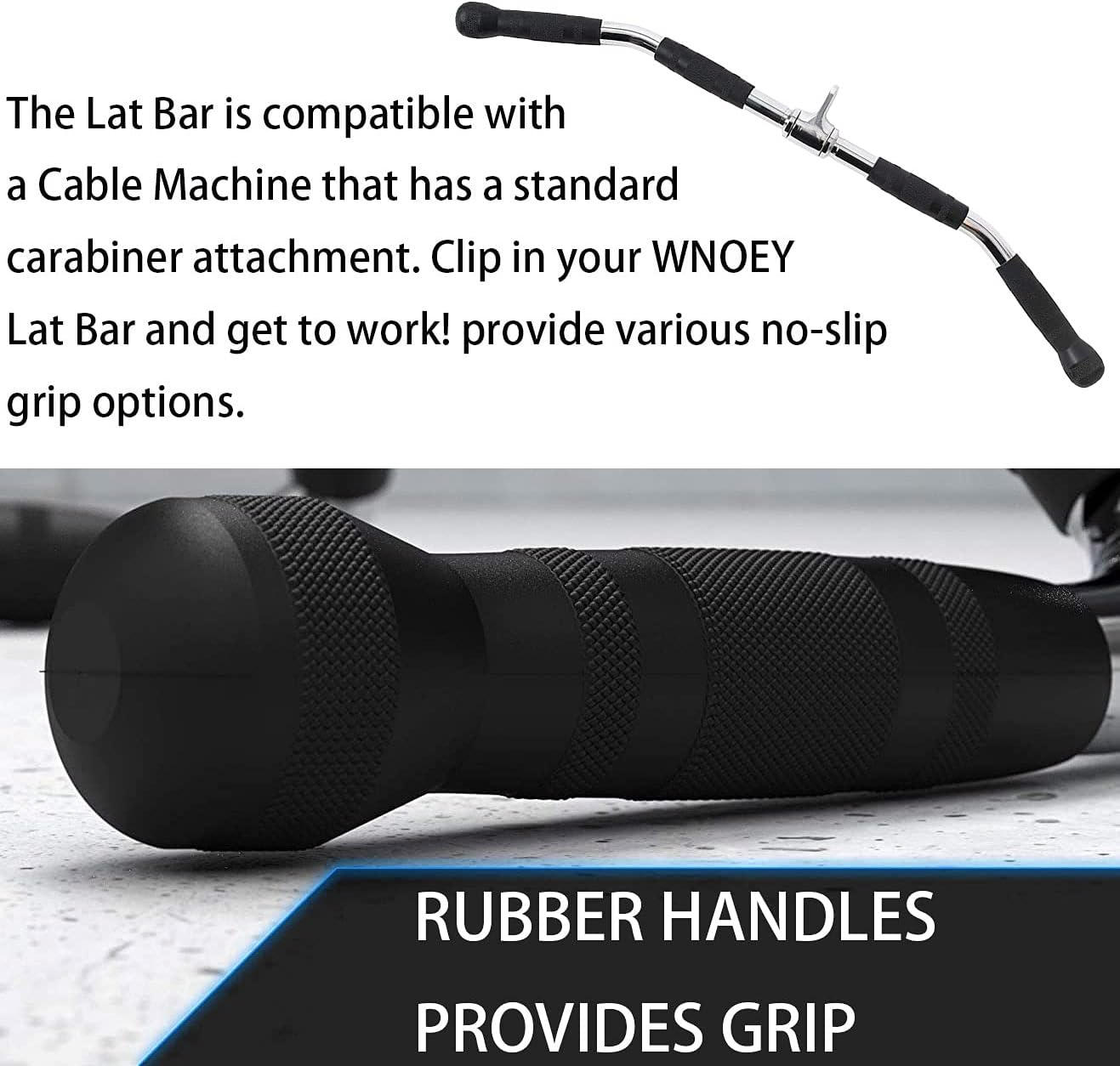 LAT Bar Cable Attachment with Rubber Handgrips, Deluxe Heavy Duty Solid Curl Bar Revolving Hanger Home Gym Cable Attachments