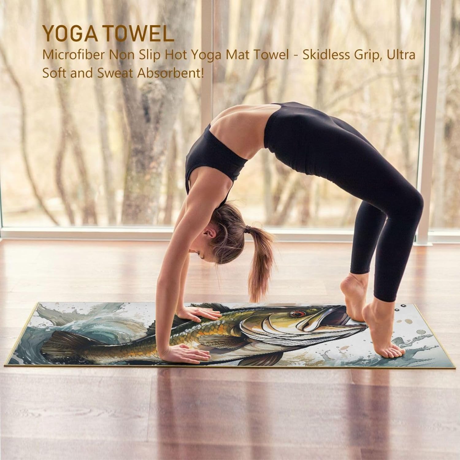 Bass Jump Hot Yoga Towel – Stylish, Non-Slip, Grip Dot, Super Absorbent, 27" x 73" - Yoga Mat Towels for Exercise, Fitness