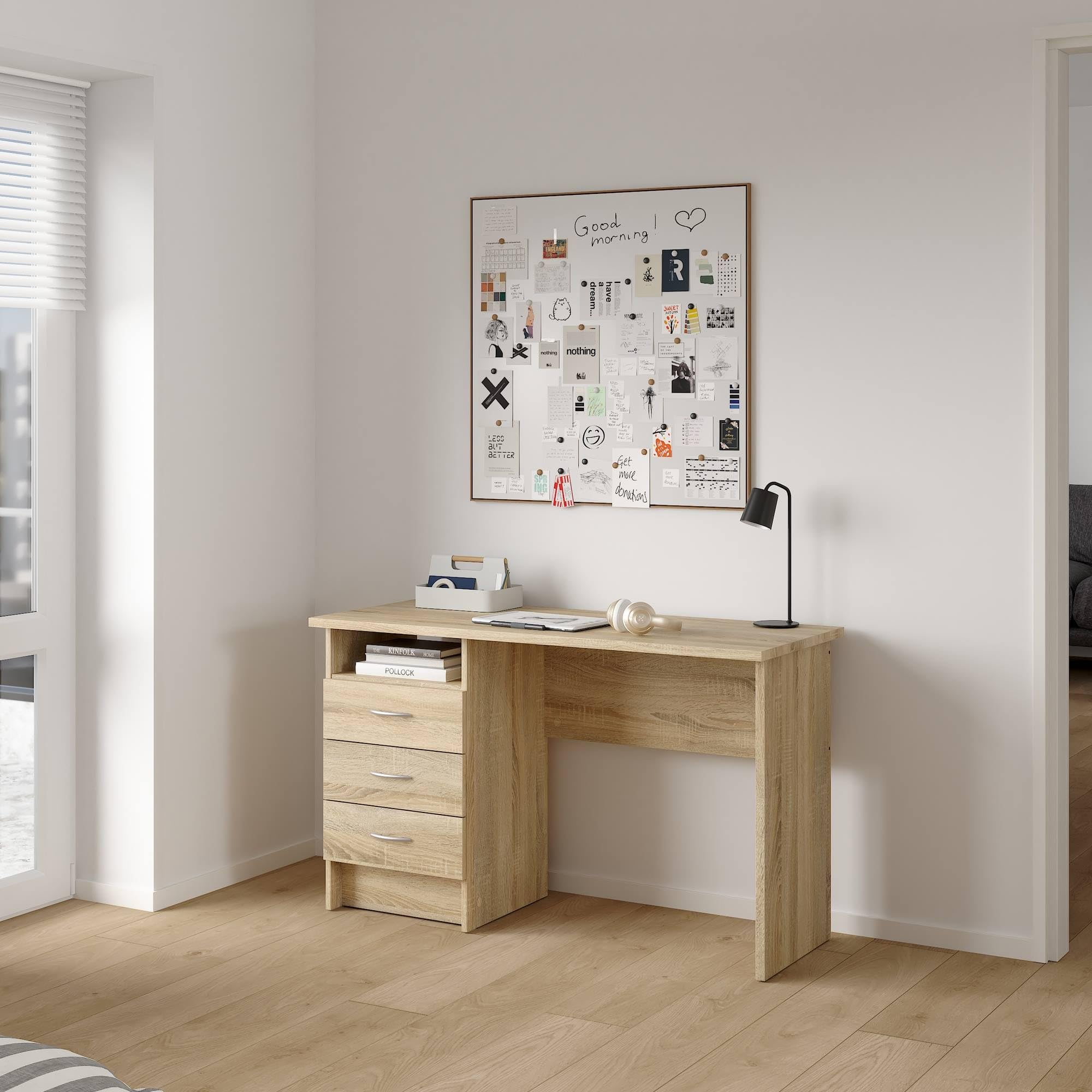 Mesa Escritorio para Ordenador Duero Oak con 3 Cajones en Color Roble 121 x 49 x 73 cm