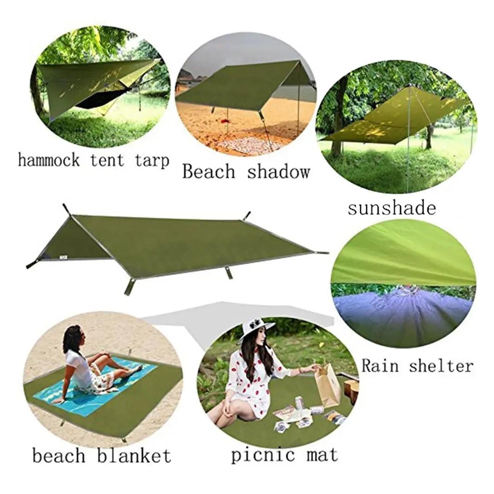 Bâche de tente de camping imperméable for pique-nique 3 x 3 mètres, auvent latéral de voiture, extérieur avec sac de transport, bâche de pluie, hamac, auvent, abri solaire Pour RandonnéE Plage Pique-N