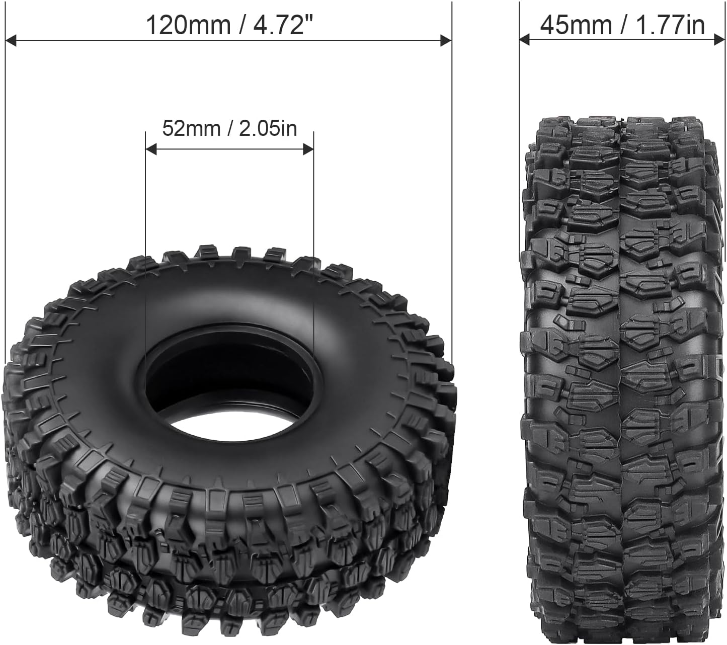 Hobbypark RC 1.9 Crawler Tires 4.7 Inch 120mm Outer Diameter for Axial SCX10 II III Traxxas TRX4 Redcat Gen 8 Gen7 RC4WD RC Rock Climbing Tyres Foam Inserts, 4pcs