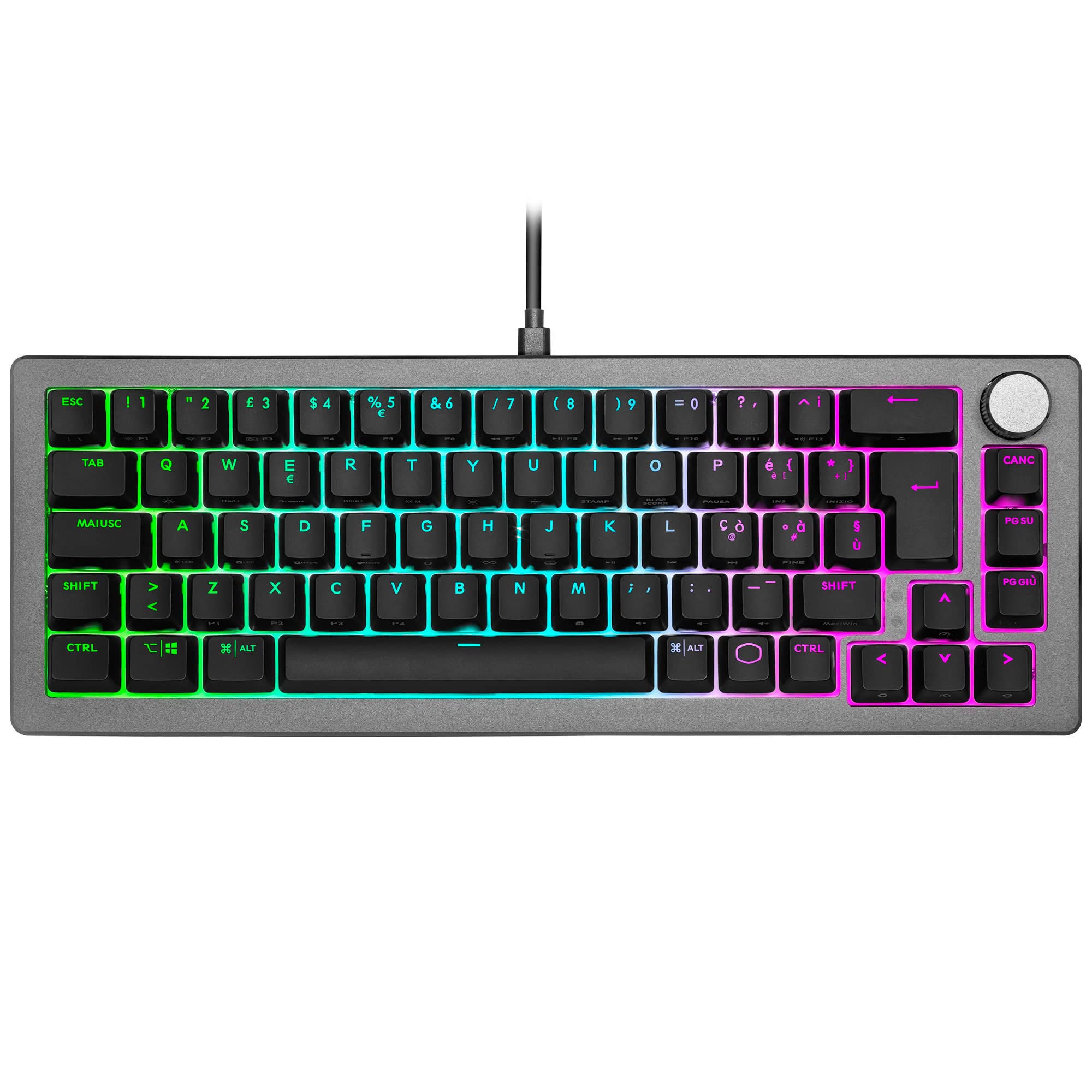 Cooler Master CK720 Tastiera da gioco meccanica - QWERTY IT, Compatto 65%, Interruttori Kailh Box V2 Rossi Sostituibili, Retroilluminazione RGB, Imbottitura in Silicone, Rotella - Cablata, Nera