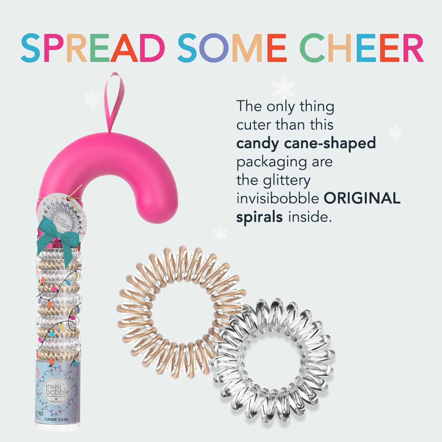 invisibobble Original Traceless Spiral Hair Ties - Christmas Candy Cane, 10 Pieces - Strong Elastic Grip Coil Accessories for Women - Gentle for Girls, Boys and Teens